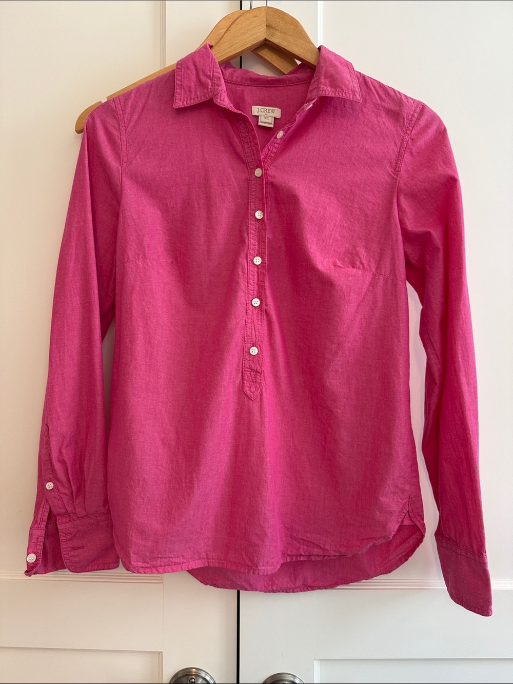 J.Crew Pink Popover Button Down Shirt XS | Cotton Long Sleeve Collared Top